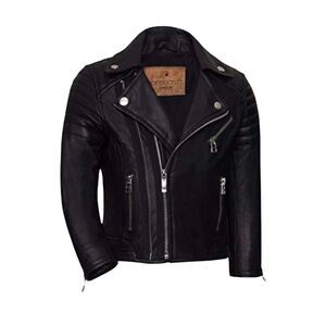 Goosecraft Black Leather Boys Sz 5 Motorcycle Jacket Edgy Classic Biker